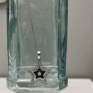 Sterling silver White & Black Cubic Zirconia Double Star Pendant nwot